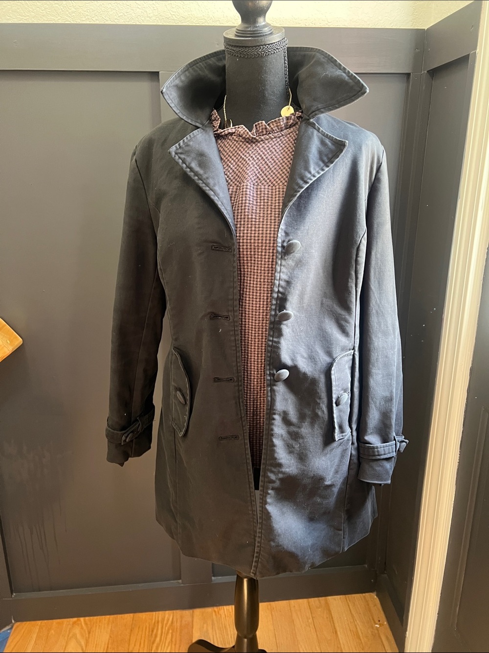 Vintage Merona Black Women's Single-Breasted Trench Coat